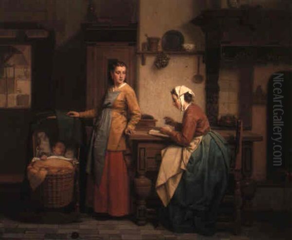 Motherly Cares Oil Painting by Charles Joseph Grips