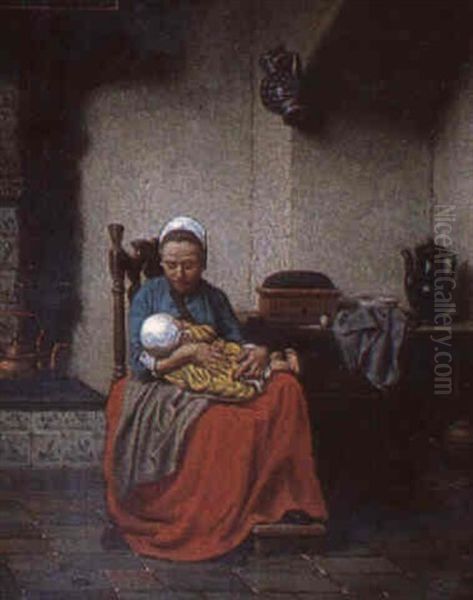 Maternal Joys Oil Painting by Charles Joseph Grips