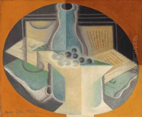 Raisins, Carafe Et Livre Oil Painting by Juan Gris