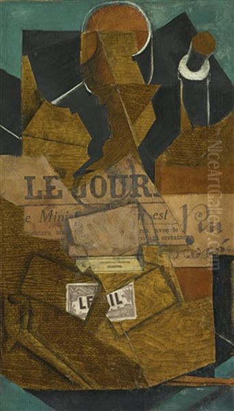 Tabac, Journal Et Bouteille De Vin Rose Oil Painting by Juan Gris