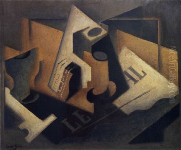 Pipe, Tabac, Verre Et Journal Oil Painting by Juan Gris