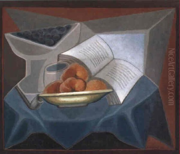 Fruits Et Livre Oil Painting by Juan Gris