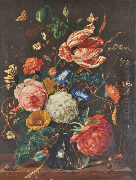 Dutch Style Still Life Flower Study Oil Painting by J.V. Bailey