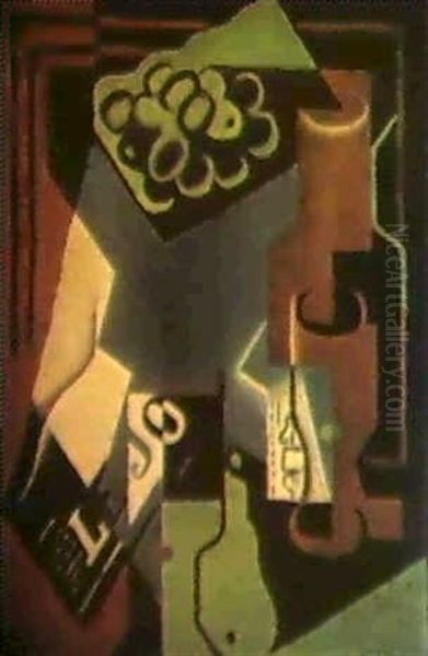 Carafe Et Grappe De Raisins Oil Painting by Juan Gris