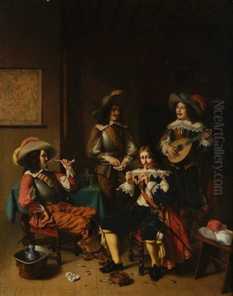 Compagnie Elegante De Fumeurs Et Musiciens Oil Painting by Louis-Joseph Grisee