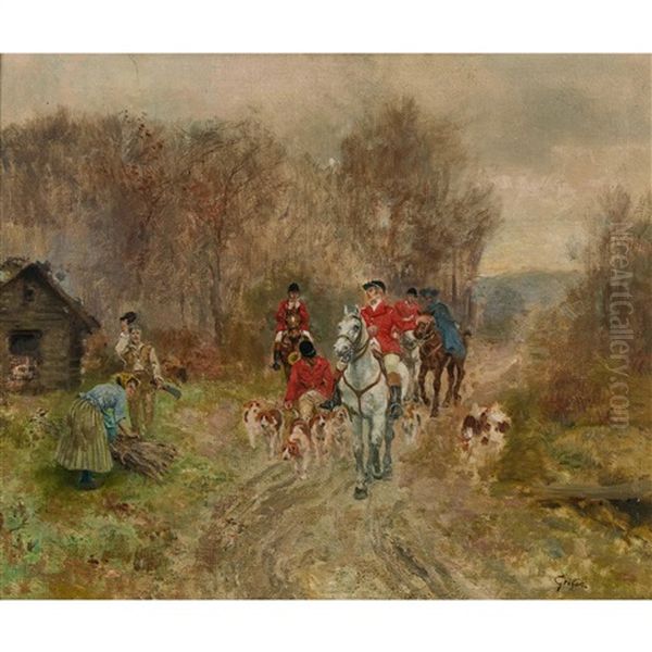 Reiter Mit Hunden Vor Der Treibjagd Oil Painting by Francois Adolphe Grison