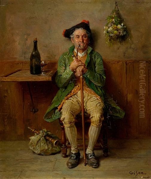 Sitting Man With Pipe Oil Painting by Francois Adolphe Grison