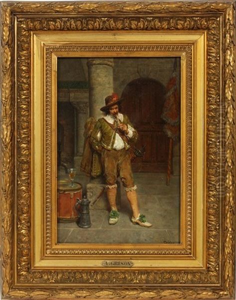 Man Smoking Pipe Oil Painting by Francois Adolphe Grison