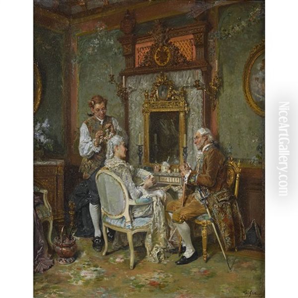 Interieur Mit Feiner Gesellschaft Oil Painting by Francois Adolphe Grison