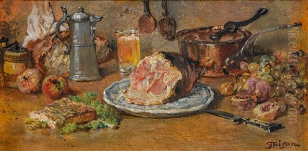 Nature Morte - Schinkenschmaus Oil Painting by Francois Adolphe Grison