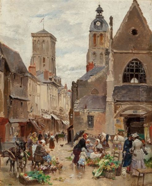 Village Market Oil Painting by Francois Adolphe Grison