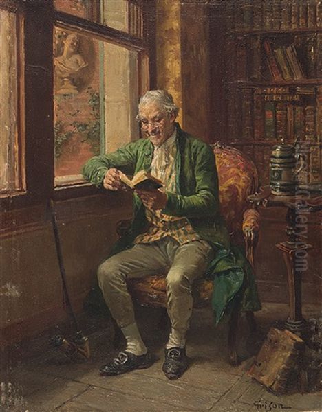 Interieur Mit Herrn, In Balzacs Contes Drolatiques Lesend Oil Painting by Francois Adolphe Grison