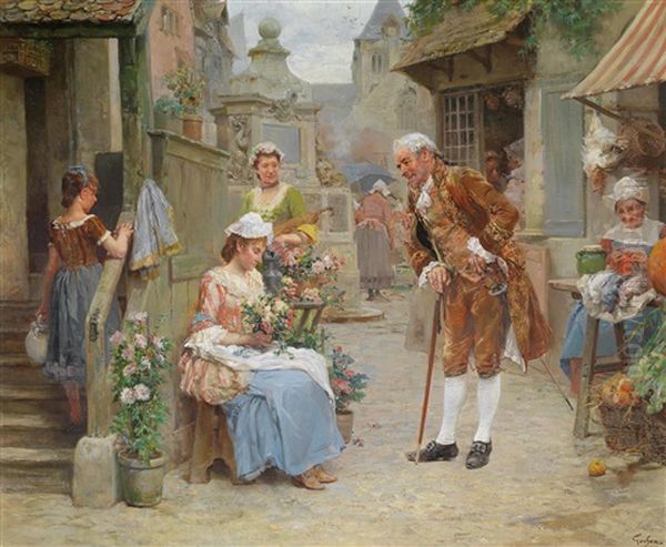 Die Blumenverkauferin Oil Painting by Francois Adolphe Grison