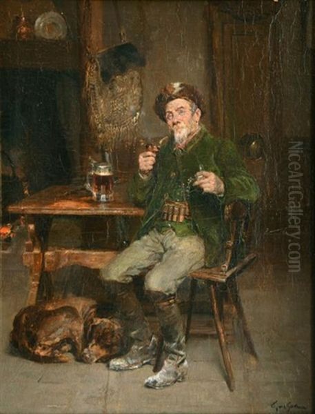 La Halte Du Chasseur A La Taverne Oil Painting by Francois Adolphe Grison