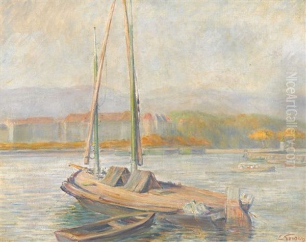 Segelschiff Im Genfer Hafen Oil Painting by Francois Adolphe Grison