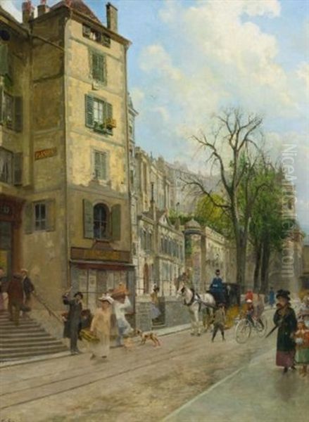 Rue De La Corraterie, Geneva Oil Painting by Francois Adolphe Grison