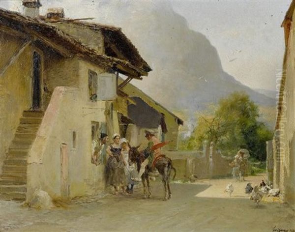 Un Renseignement A Veyrier (geneve) Oil Painting by Francois Adolphe Grison