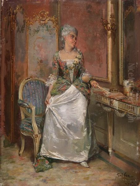 Dame Vor Dem Spiegel Oil Painting by Francois Adolphe Grison