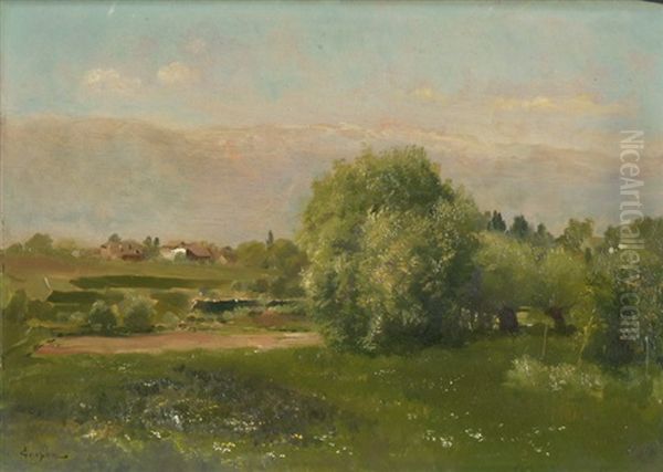 Landschaft Mit Baumen Und Bluhender Wiese Oil Painting by Francois Adolphe Grison