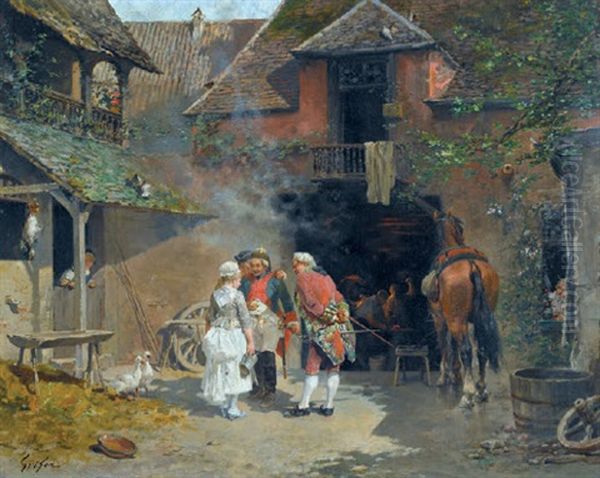 La Cour Devant La Forge Oil Painting by Francois Adolphe Grison