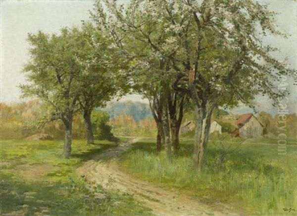 Landschaft Mit Bluhenden Baumen Oil Painting by Francois Adolphe Grison