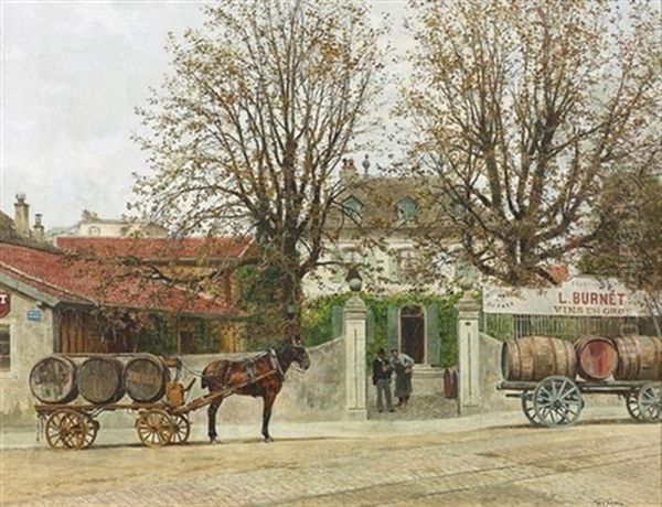 La Rue De La Mairie Aux Eaux-vives Oil Painting by Francois Adolphe Grison