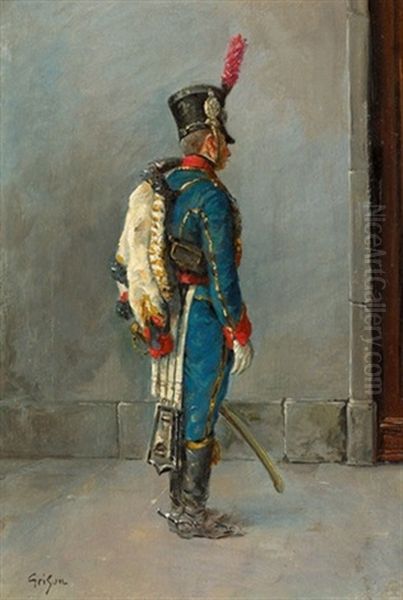 Officier Des Hussards Sous Napoleon I Oil Painting by Francois Adolphe Grison