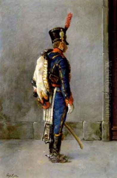 Napoleonischer Husarenoffizier Mit Einquartierungsbefehl Oil Painting by Francois Adolphe Grison