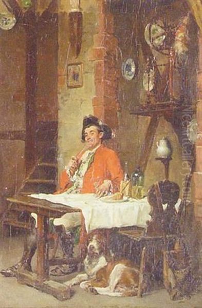 Tavern Scene Of A Gentleman With Pipe And Dog Oil Painting by Francois Adolphe Grison