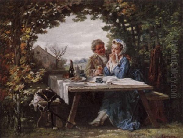 Paar Beim Picknick Im Park Oil Painting by Francois Adolphe Grison