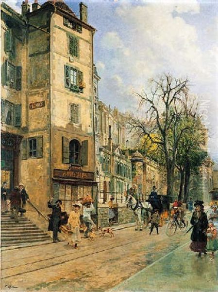 Rue De La Corraterie, Geneva Oil Painting by Francois Adolphe Grison