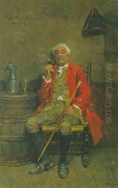 Rauchender Alter Herr In Der Schenke Oil Painting by Francois Adolphe Grison