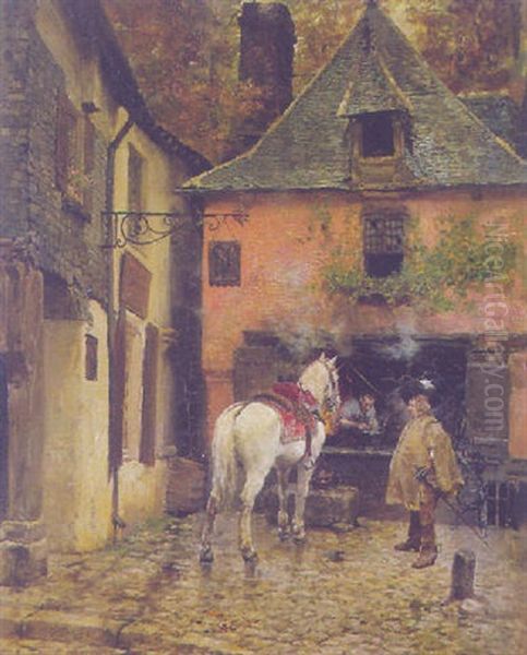 Vor Der Werkstatt Des Dorfschmieds Oil Painting by Francois Adolphe Grison