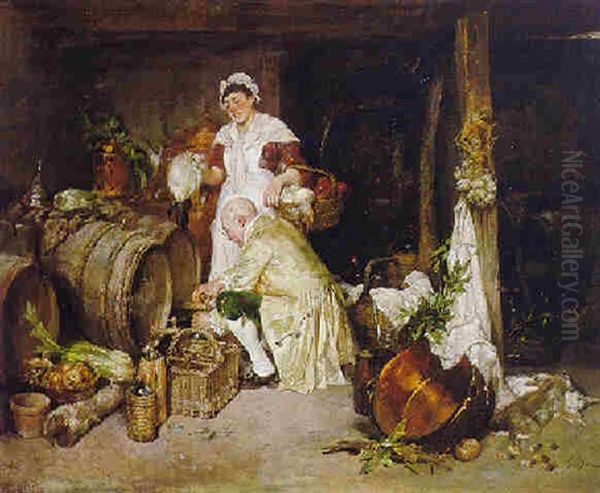 Thirsty Work In The Wine Cellar Oil Painting by Francois Adolphe Grison