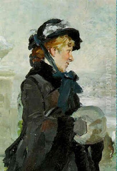 Elegante Au Manchon Ou L'hiver Oil Painting by Francois Adolphe Grison