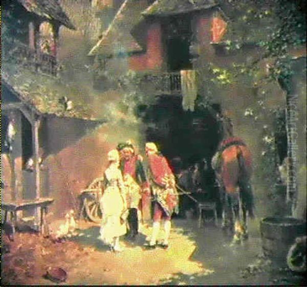 La Cour Devant La Forge Oil Painting by Francois Adolphe Grison