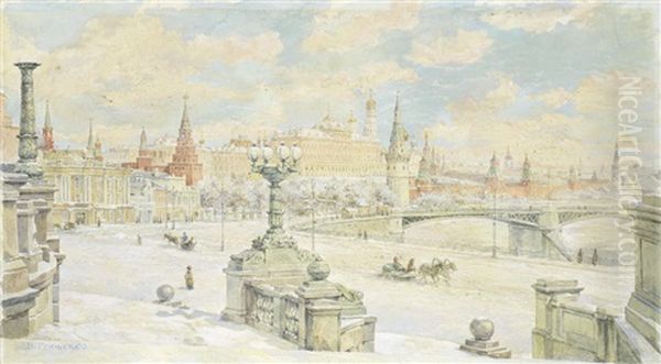 View Of The Kremlin In Winter Oil Painting by Nikolai Nikolaevich Gritsenko