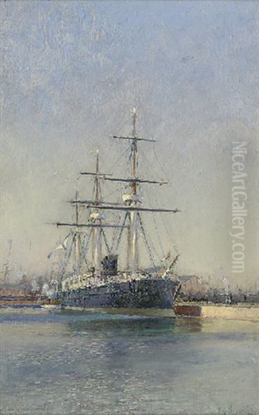 The Russian Imperial Yacht "standart" At The Quayside Oil Painting by Nikolai Nikolaevich Gritsenko