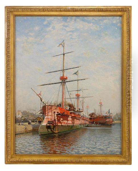 The Armoured Cruiser "admiral Kornilov" In The St. Nazaire Dockyard In Brittany Oil Painting by Nikolai Nikolaevich Gritsenko