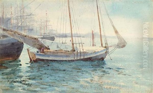 Das Frachtschiff "benefaktor" In Le Havre Oil Painting by Nikolai Nikolaevich Gritsenko