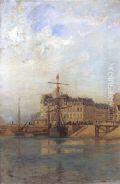 Voiliers A Quai A Saint-valery-en-caux Oil Painting by Nikolai Nikolaevich Gritsenko