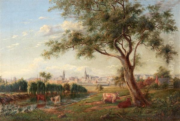 View Of Melbourne, In Front Of The Botanical Gardens Oil Painting by Henry C. Gritten