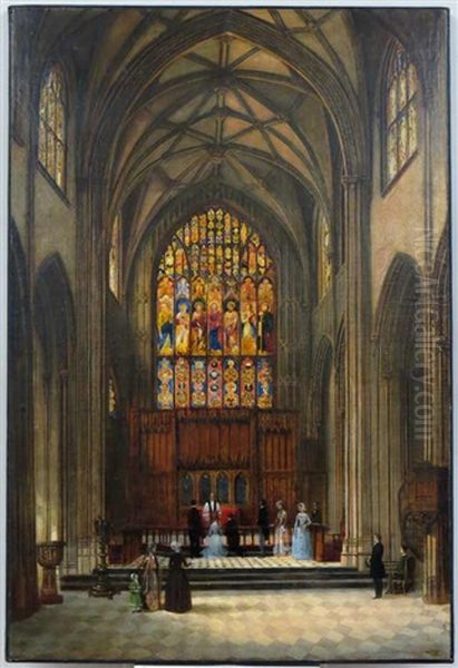 Interior Of Cathedral At Rohne, With People Oil Painting by Henry C. Gritten