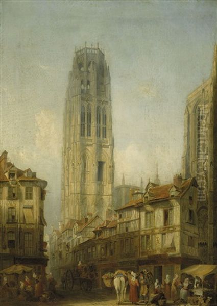 Tour De Beurre, Rouen Cathedral (from The Place De La Calendre) Oil Painting by Henry C. Gritten