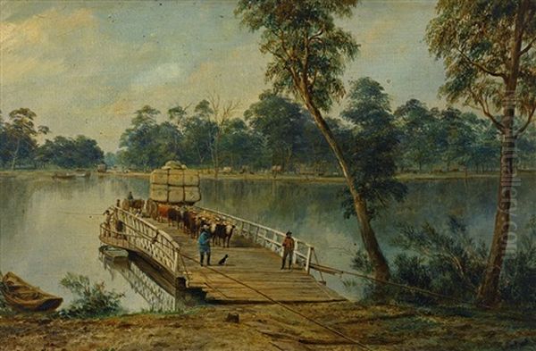 Punt On The River Murray At Echuca Oil Painting by Henry C. Gritten