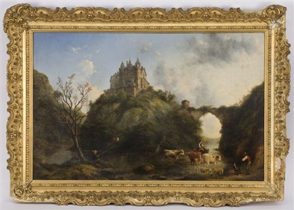 Rural Scene With Castle In The Background Oil Painting by Henry C. Gritten