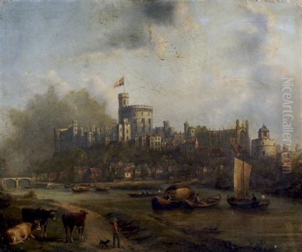 Windsor Castle Flying The Queen's Flag Oil Painting by Henry C. Gritten