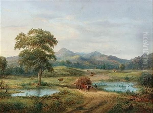 Rural Scene With Dray, Figures And Cottages Oil Painting by Henry C. Gritten