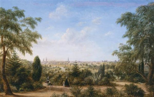 Melbourne From The Botanic Gardens (view Of Melbourne Looking Across The Yarra From The Botanical Gardens, With Mount Macedon In The Distance) Oil Painting by Henry C. Gritten