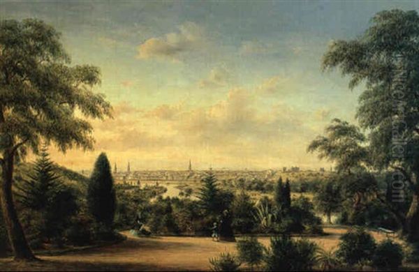 Melbourne From The Botanic Gardens Looking Across The Yarra... Oil Painting by Henry C. Gritten